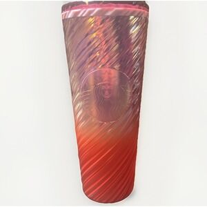 Starbucks 2024 Sunrise Swirl‎ Cold Cup 24 oz Orange Pink Duo Chrome NO STRAW